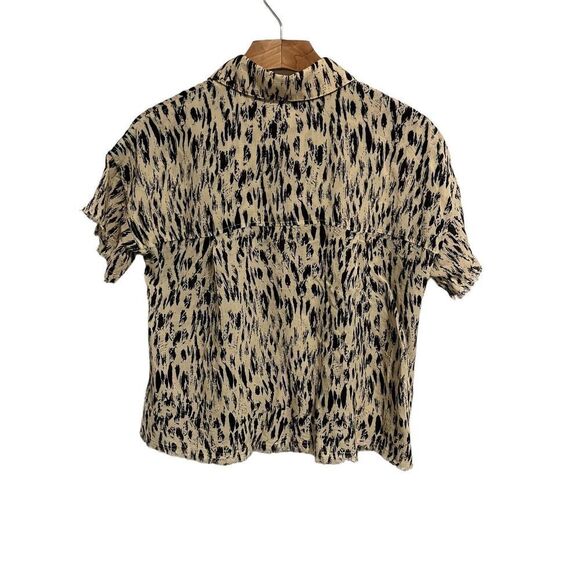 Philosophy Shirt Womans XS Button Up Blouse Top Tan Black Animal Print NEW - Picture 11 of 11
